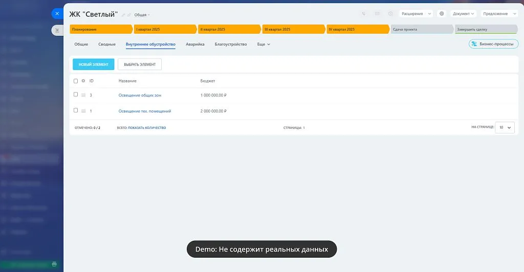 Карточка сделки с вложенными сущностями