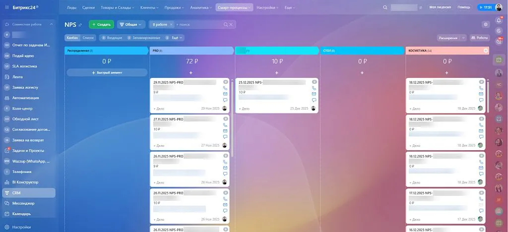 В каждом сегменте по оборудованию система накапливает сумму всех оценок: в поле, которое в воронке обычно отображает сумму сделки в рублях.