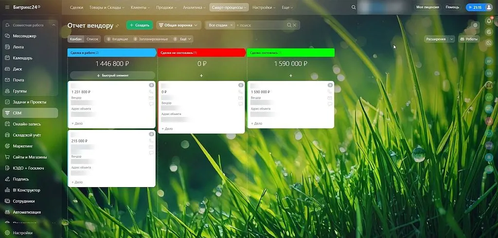 Воронка смарт-процесса показывает общую картину по продажам продуктов вендора. Это позволяет анализировать динамику и планировать бюджет.