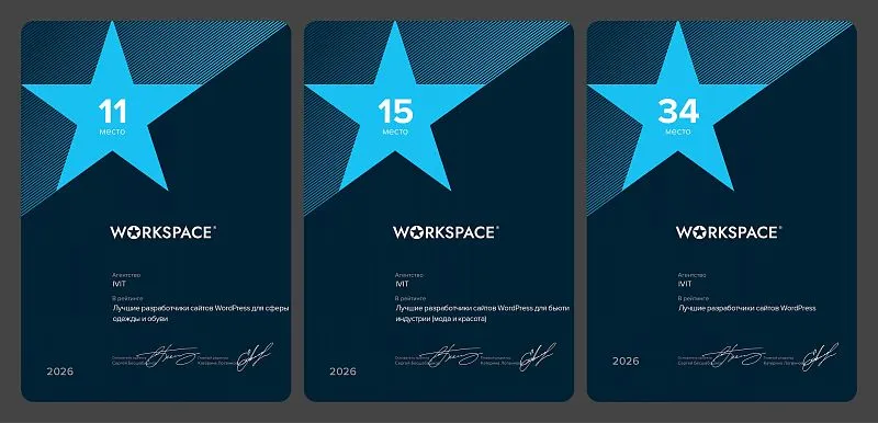 Дипломы IVIT в рейтинге Workspace как разработчика сайтов на WordPress