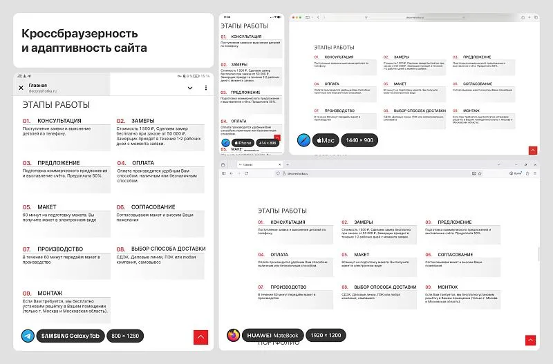 Адаптировали сайт и обеспечили совместимость с браузерами.